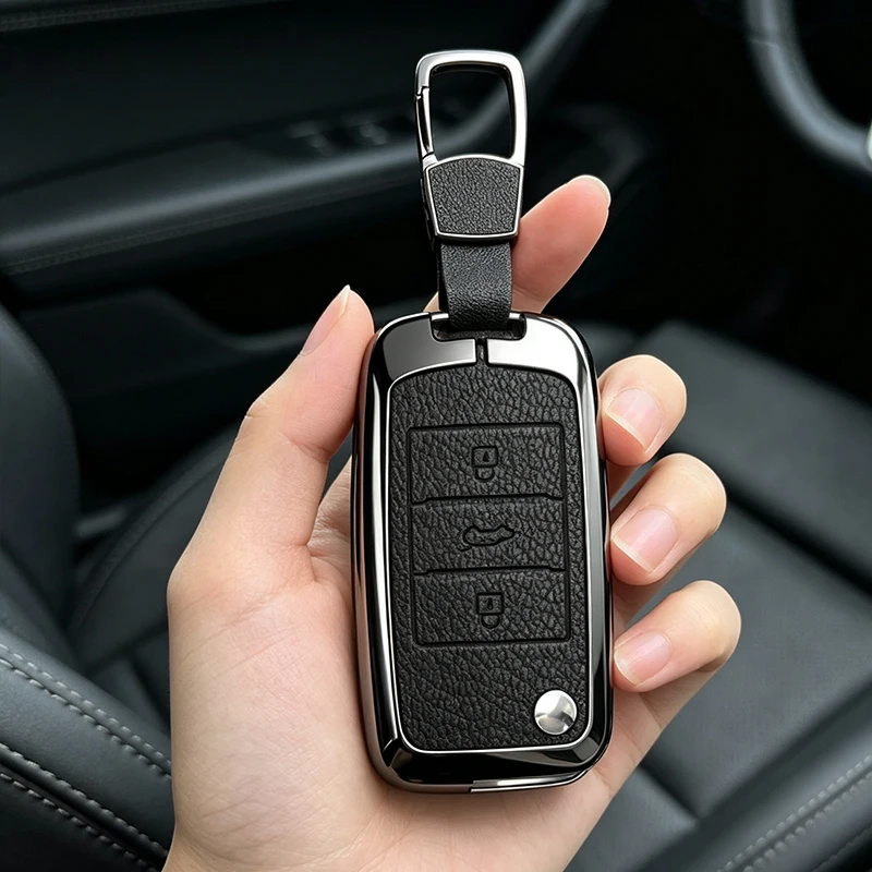 Metal Leather Car Flip Key Case Cover For Roewe RX5 MG3 MG5 MG6 MG7 MG ZS GT GS 350 360 750 Protector Shell