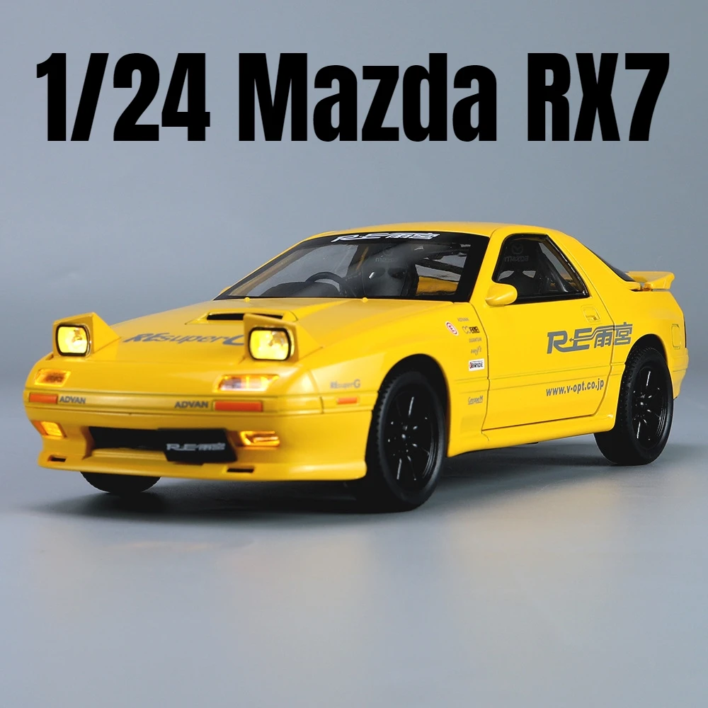 1/24 Mazda RX7 Initial D Racing Toy Car JDM Model 1:24 Diecast Meatl Vehicle Miniature Sound Light Collection Gift For Boy Kid