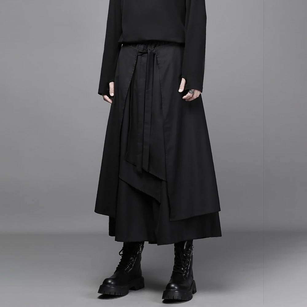 Mens Dark Layered Ribbon Deconstructed Skirt Pants Streetwear Fashion Youth Outdoor Niche Versatile Casual Pants Men'S Clothing
