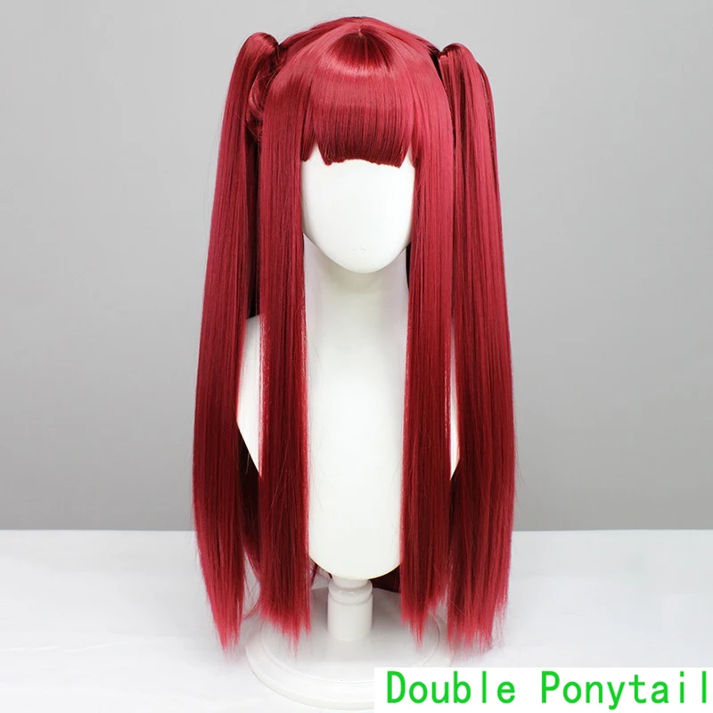 Marin Kitagawa Little Devil Cosplay Wig Double Ponytail Wine Red Synthetic Long Straight Wig Cute Girl Dressingdoll Anime Wig