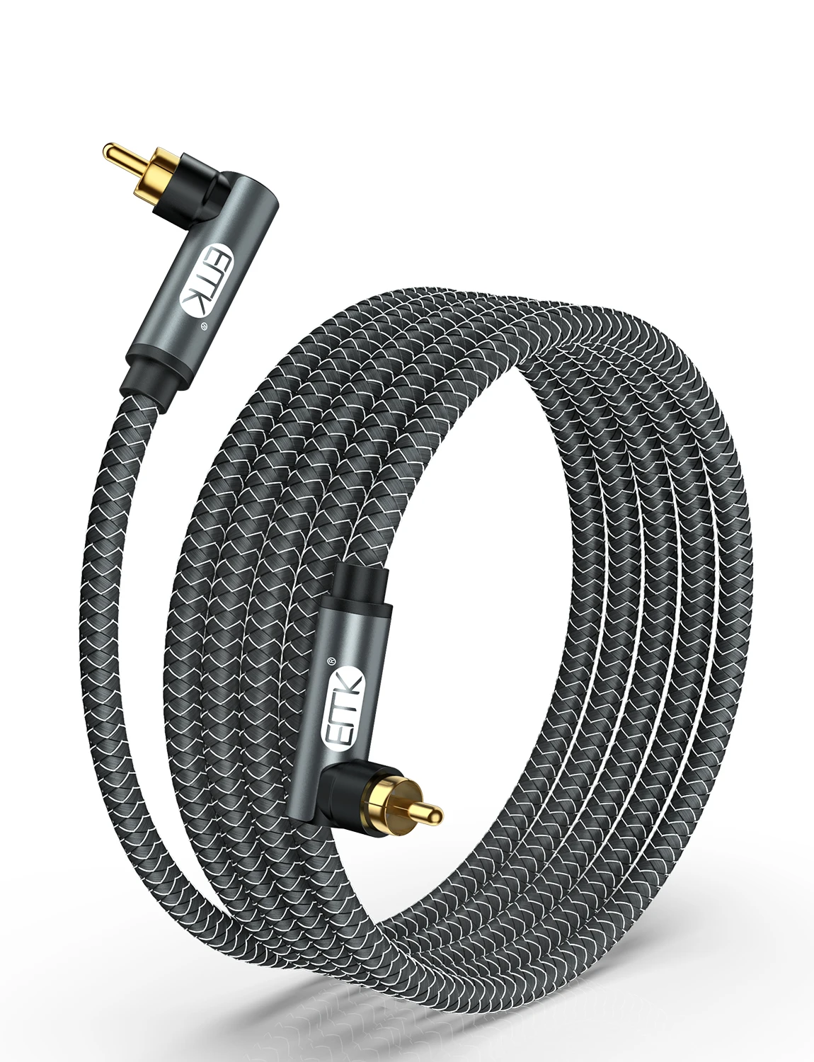 EMK RCA-Subwoofer-Kabel, doppelt rechtwinkliges koaxiales Audiokabel, Stecker auf RCA, 24K vergoldetes RCA-Kabel für Soundbar, TV, Verstärker