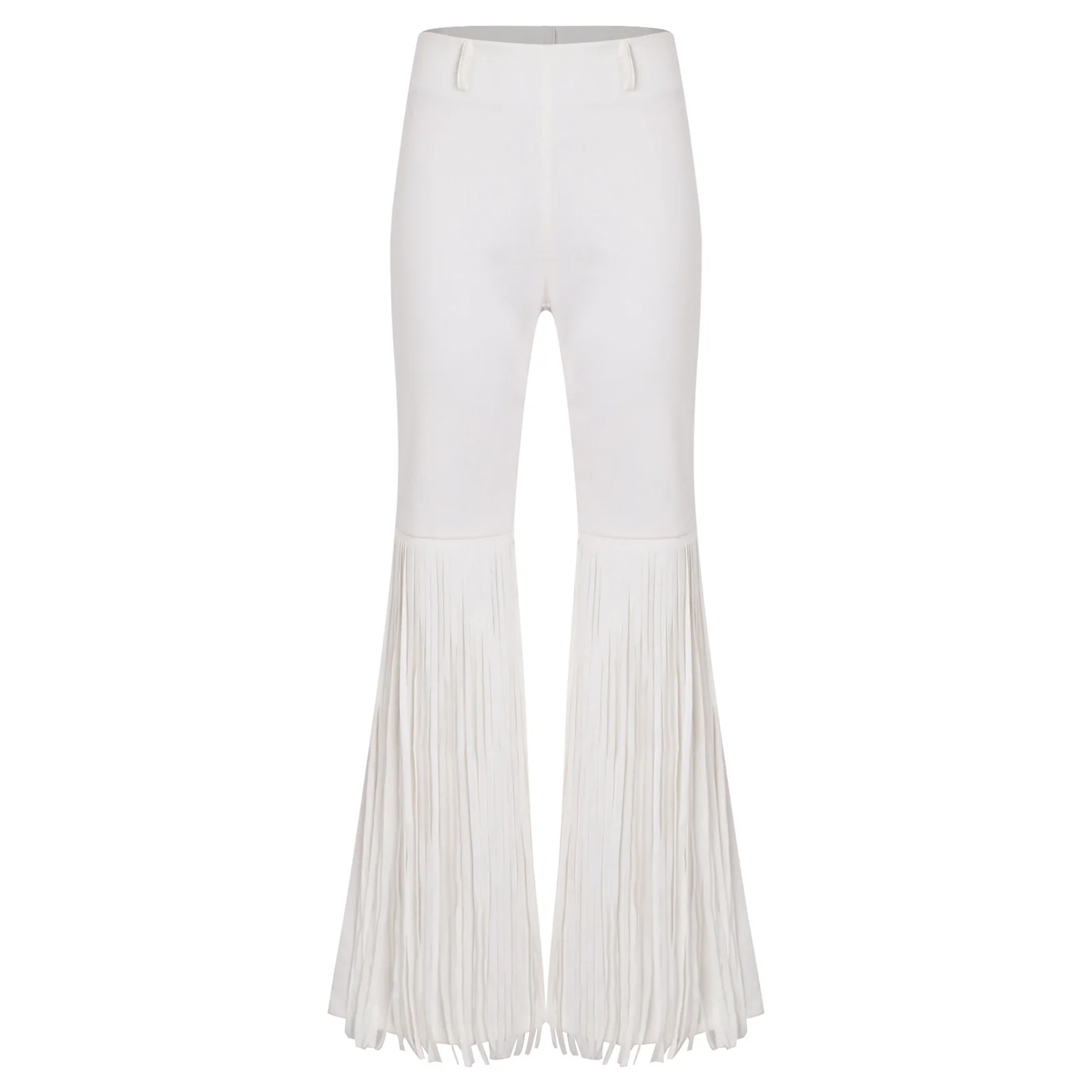 

Adult Womens Cowgirl Flared Trouser Bell Bottom with Tassel Side Zipper Long Pants Vintage Fringed Pants for Ballroom Stage Wear
