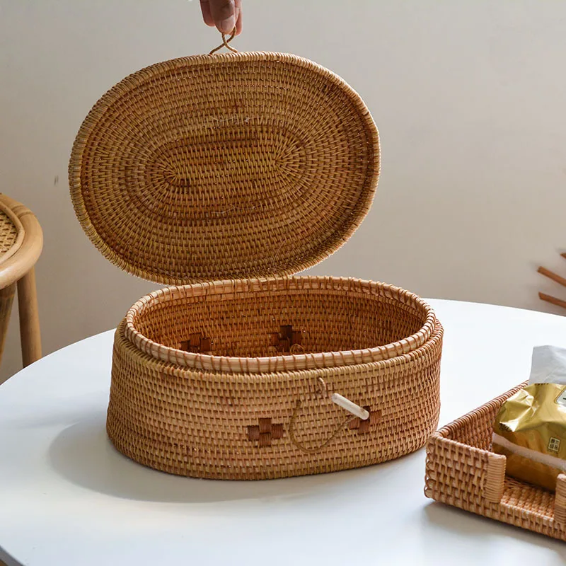 Factory direct sales Vietnamese autumn rattan woven American sundries remote control desktop decoration sorting and storage