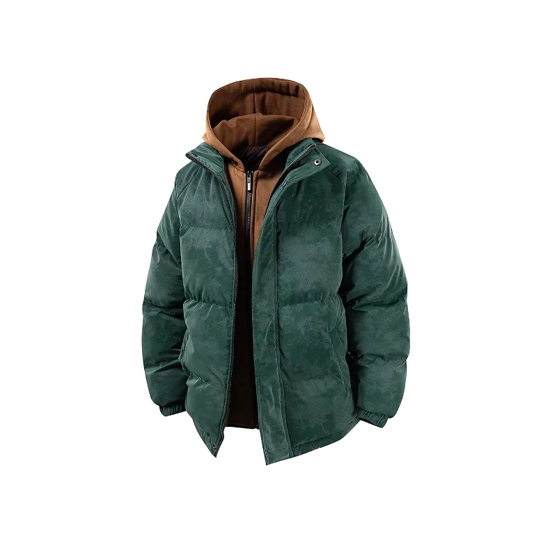 

Winter Fashion Fake Two-piece Parkas for Men Hooded Warm Windproof Male Overcoats New Quality Zipper Men Cottonclothing Hot Sale