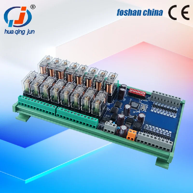 Huaqingjun 16-Channel RS485 Communication Inputs Outputs Relay Module DC12V/24V Modbus RTU IO Relays for Alarm System