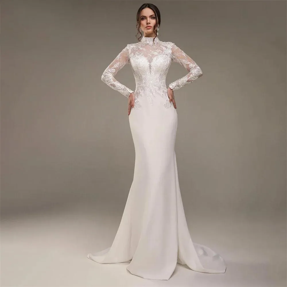 

Boho Mermaid Wedding Dress Women Luxury High Neck Beach Bride Robes Lace Applique Bridal Gowns Vestidos De Novia Boda 2025