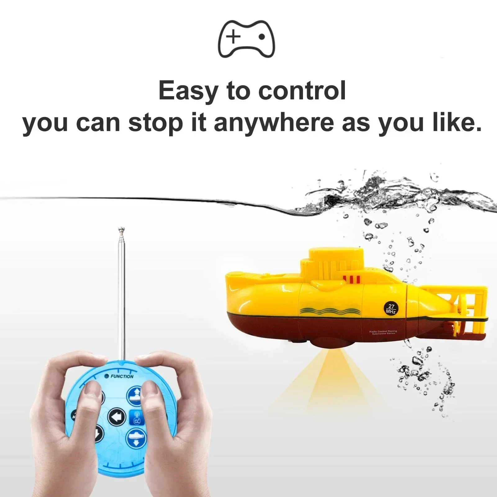 Mini RC Submarine 6CH 0.1m/s Speed 3 Motors Remote Control Boat 23Mins Playing Time Waterproof Diving Toy for Kids Children Gift