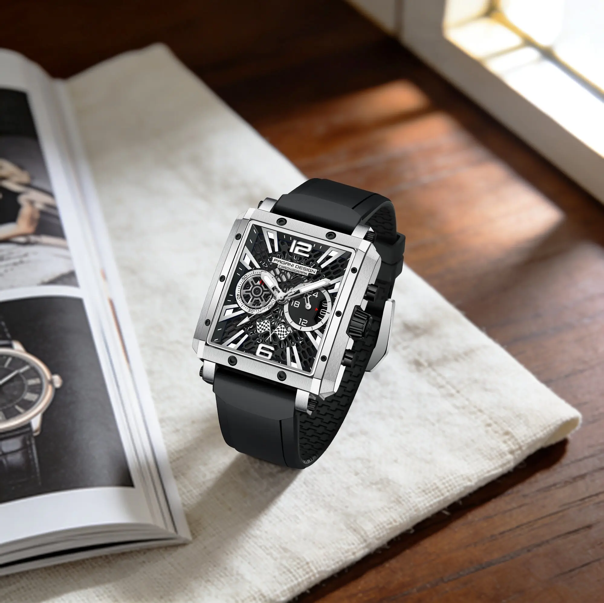 PAGANI DESIGN Quartz Watch Elite Men'S Business Single Product Silicone Strap Hollow Sapphire Lens Multifunctional Chronograph