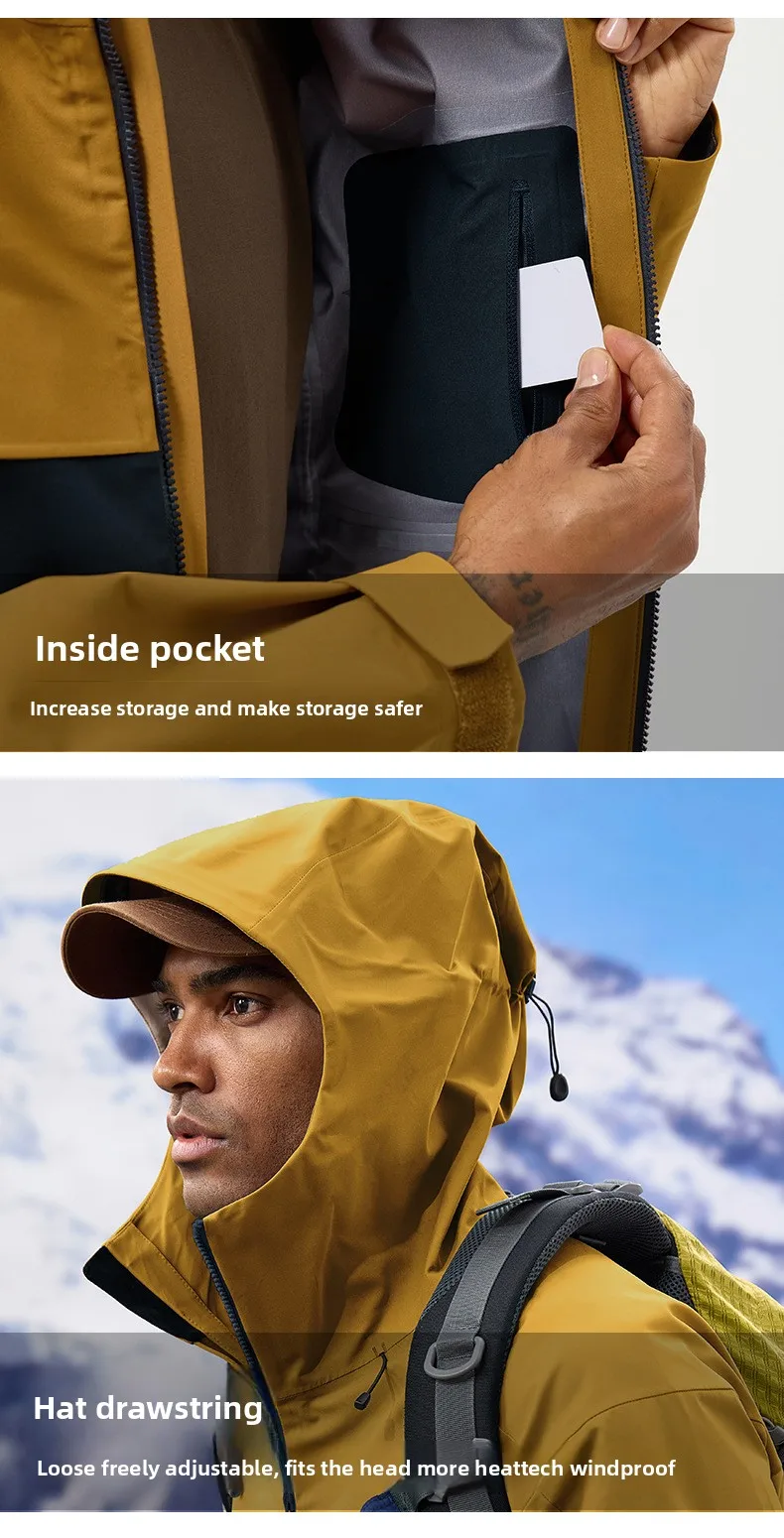 Herbst- und Winter-Hardshell-Windbreaker Winddichte Regenfeste Atmungsaktive Outdoor-Wander- und Bergsteiger-Skijacke mit Kapuze – Detail 15