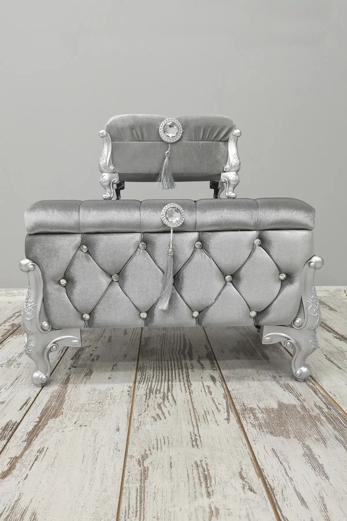 

Quilted Grey 2 Dowry Engagement Promise Wedding Bride Bohça Chest