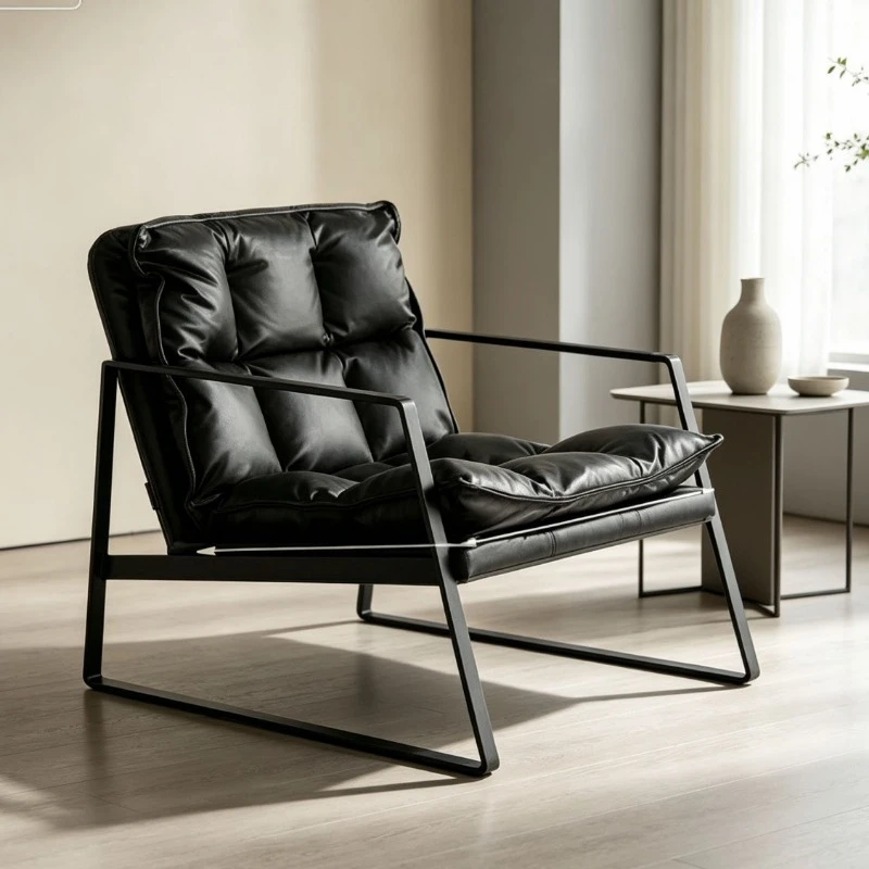 Minimalist leather single sofa chair living room leisure chair light luxury retro