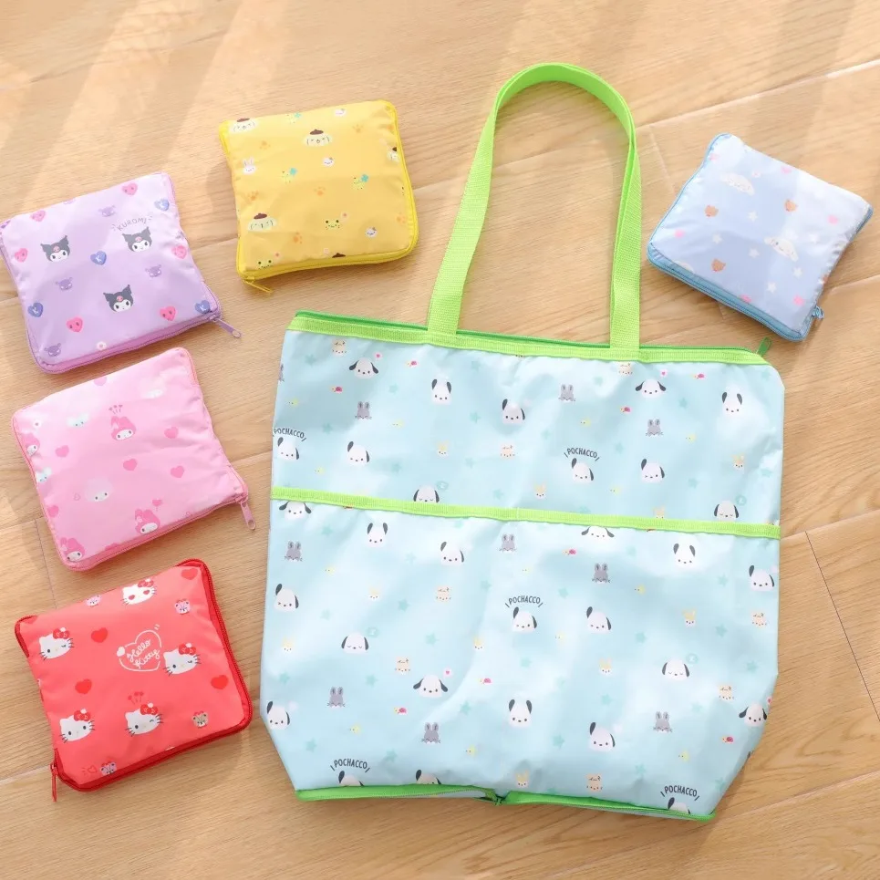 

Sanrio Foldable Tote Bag Hello Kitty Cinnamoroll Kuromi Large Capacity Case Leisure Handbag Girls Canvas Shopping Bag Girls Gift