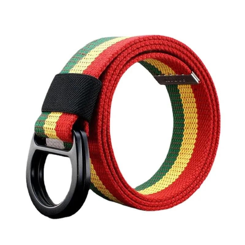 Men and Women Striped Canvas Belt, Universal Half Round Double Buckle Belts Fashion Casual Outdoor Cinturon Waistband 90-180CM