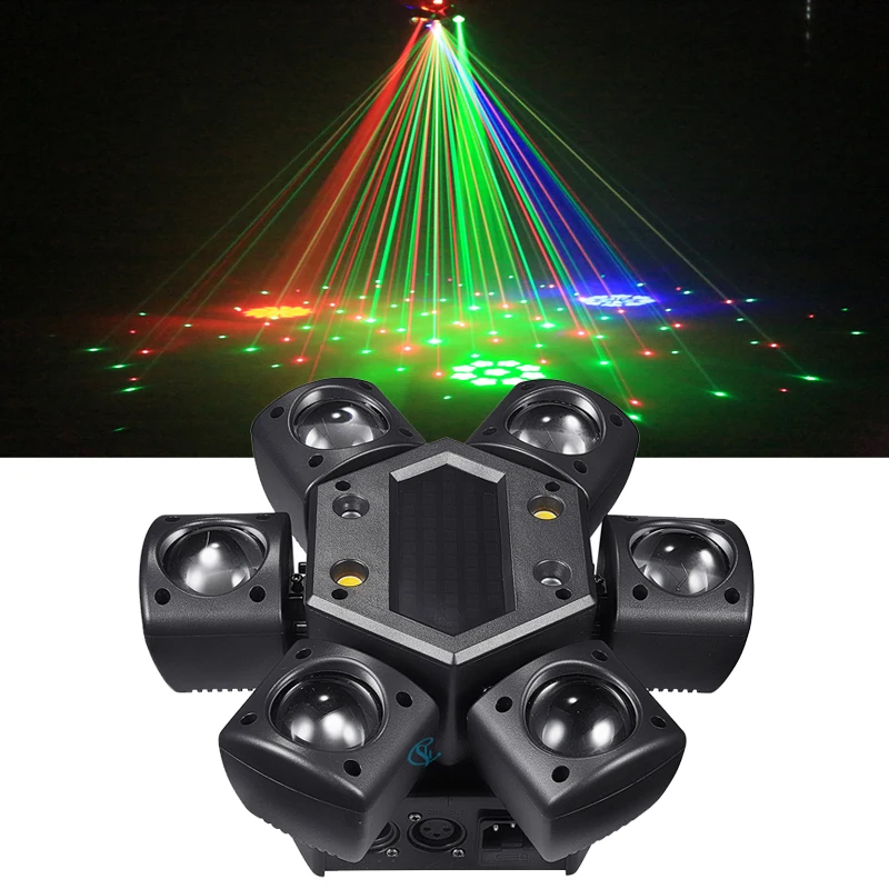 

80W RGB LED Beam Moving Head Light Mini Six Arm Stage Rotating Effect Lights Remote Controller DJ Disco Party Lamp