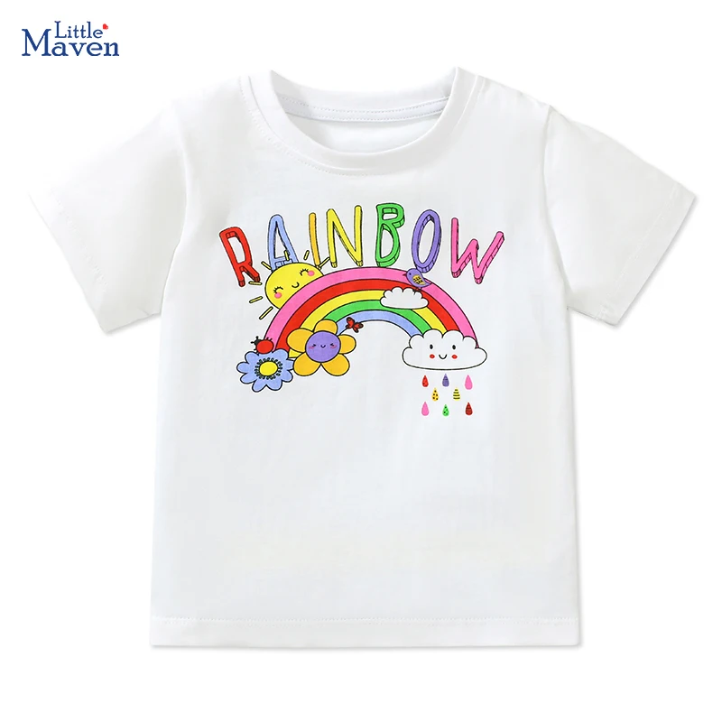 Little maven Children's Clothing Girls Blouses Summer Tops Tees Rainbow Print Cotton T-shirt Lovely Baby Girls Kids 2 to 7 year