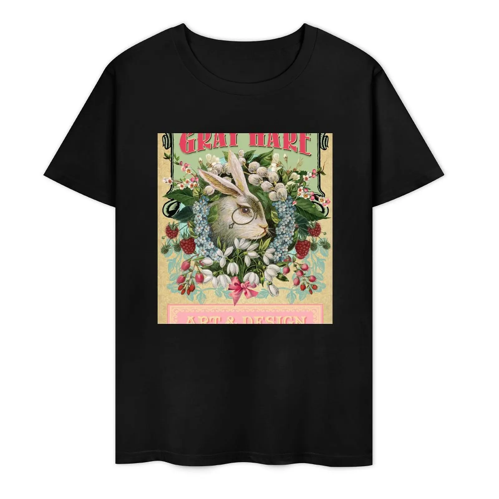 Vintage Gray Rabbit Floral Wreath T-Shirt hippie clothes anime figures t shirt men 100℅ cotton