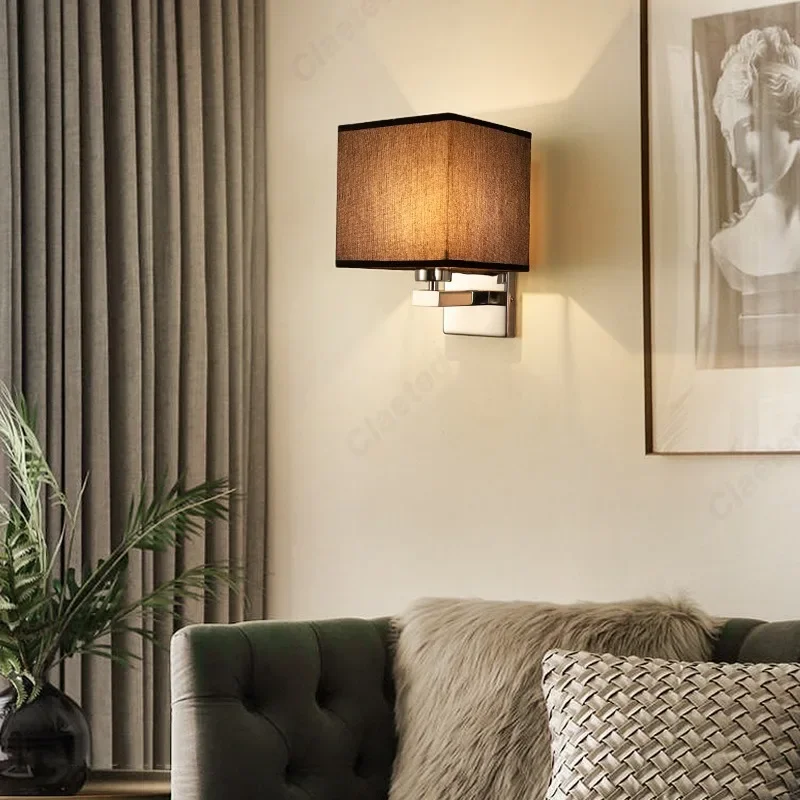 Creative LED Fabric Lampshade E27 Wall Light Switch Button Bedroom Bedside Lamp Restaurant Bar Decoration Lighting Fixture