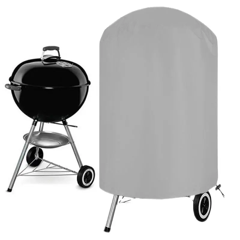 Round BBQ Outdoor Pit Stove Cover,210D Oxford Cloth Grey Grill Cover,Brazier Cover,Barbecue Fire Basin Oven Hood,Dust BBQ Cover