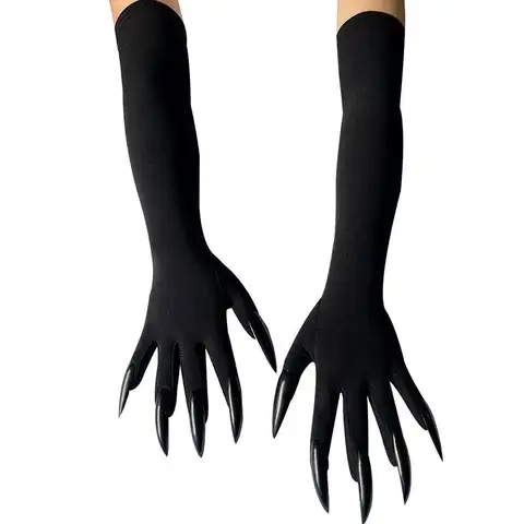 43cm Women Scary Claw Long Nail Elastic Mittens Halloween Black Devil's Ghost Claws Gloves Party Cosplay Performance Costume