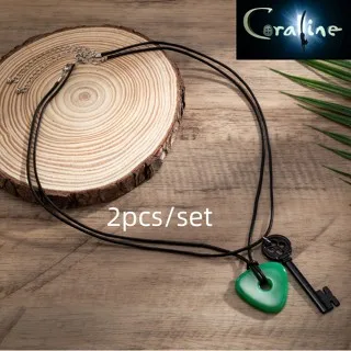 Film Coraline Kamień Widzenia Szmaragdowy Wisiorek Czarny Klucz Naszyjnik Halloween Boże Narodzenie Impreza Cosplay Akcesoria Prezent