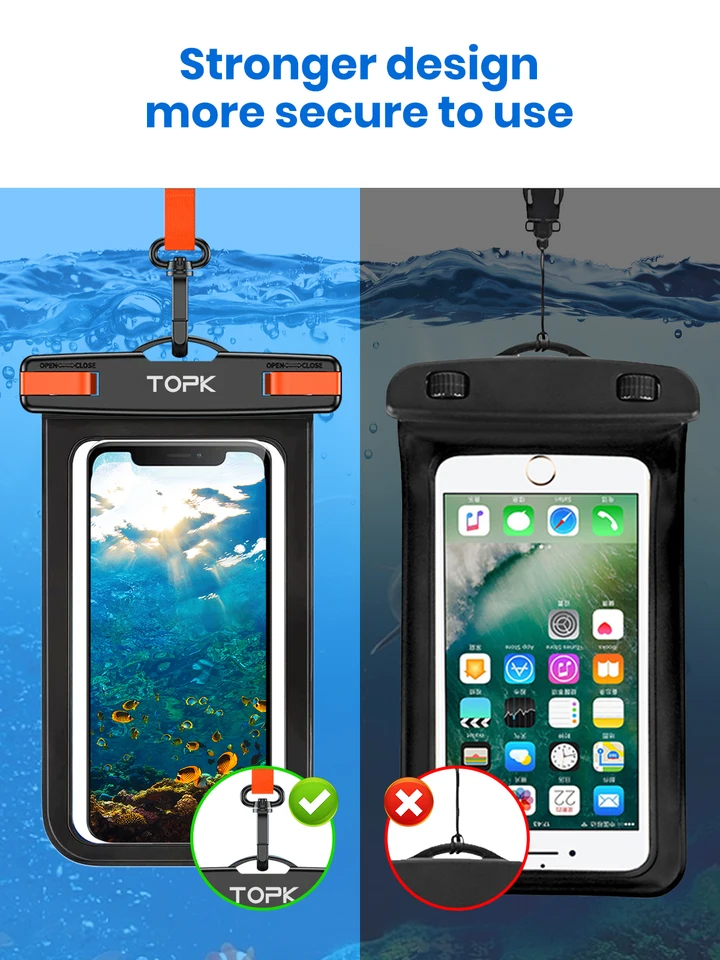 Bolsa impermeable para teléfono TOPK E01, universal IPX8 con cordón, para iPhone Samsung hasta 7.0 pulgadas 2
