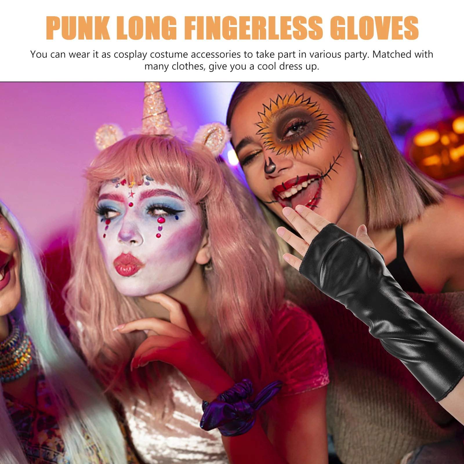 1 ペア光沢のある指なしロング手袋パンクスタイルハロウィンコスプレ手袋女性と男性のためのパーティーウェアゴシックアクセサリー