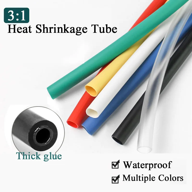 1M 3:1 Heat Shrink Tube with Glue Polyolefin Shrinking Assorted Heat Shrink Tube Wire Cable Sleeving Tubing