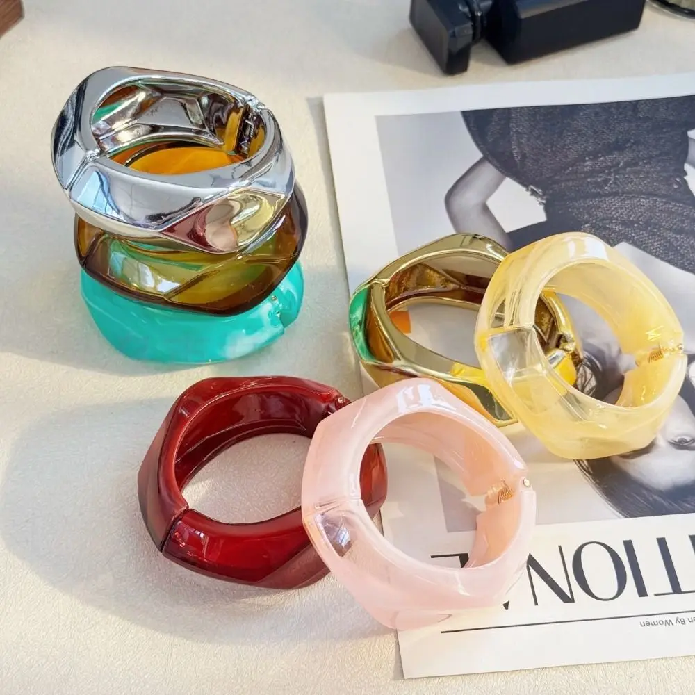 Irregular Shape Exaggerated Bangles Colorful Smudging Vintage Style Wide Bracelet Open Design Comfortable To Wear Cuff Bangles
