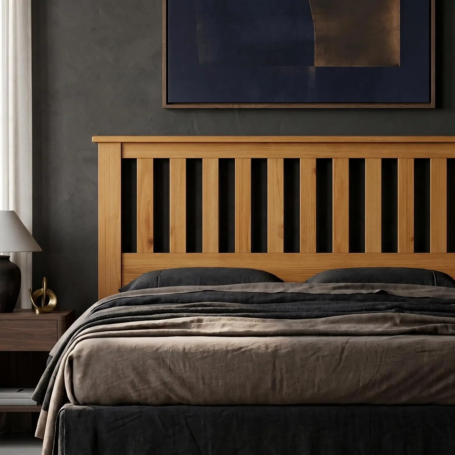 Wood Panel Headboard with Mission Slats, Queen, Pine, Customized