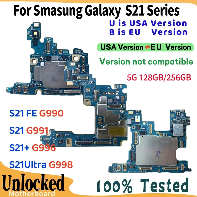 Placa Base 100% Desbloqueada 5G para Samsung Galaxy S21 Ultra G991U G991B G998U G998B, Placa Lógica S21 Plus G996B G996U S21 FE G990