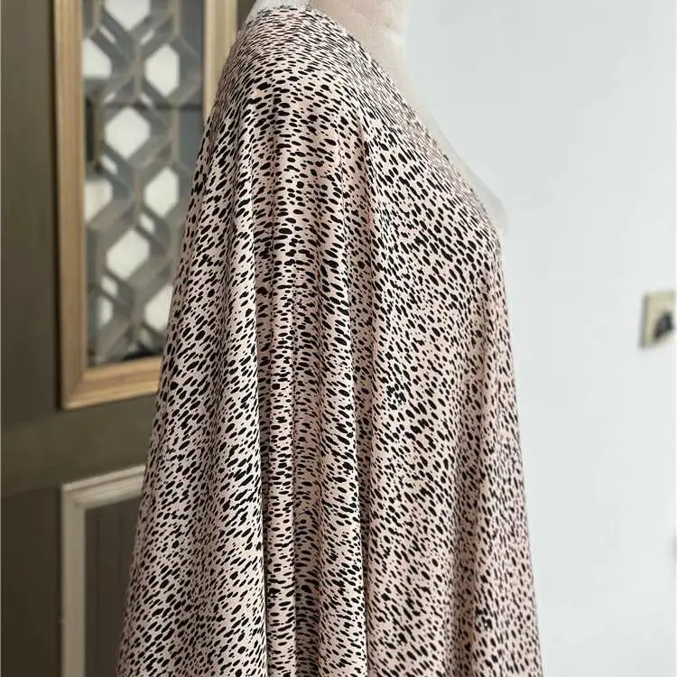 

1 meter 100% Mulberry Silk 17 momme Crepe Silk Fabric Nude Leopards Printed 136cm 53" wide by the yard JN049