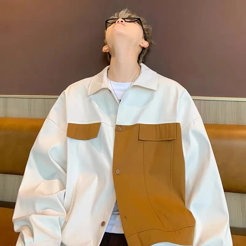 Loose Long Sve Men's irt plus Size Autumn Winter Hong Kong Sle Casual Vintage Korean Version Outerwear for Fat Men