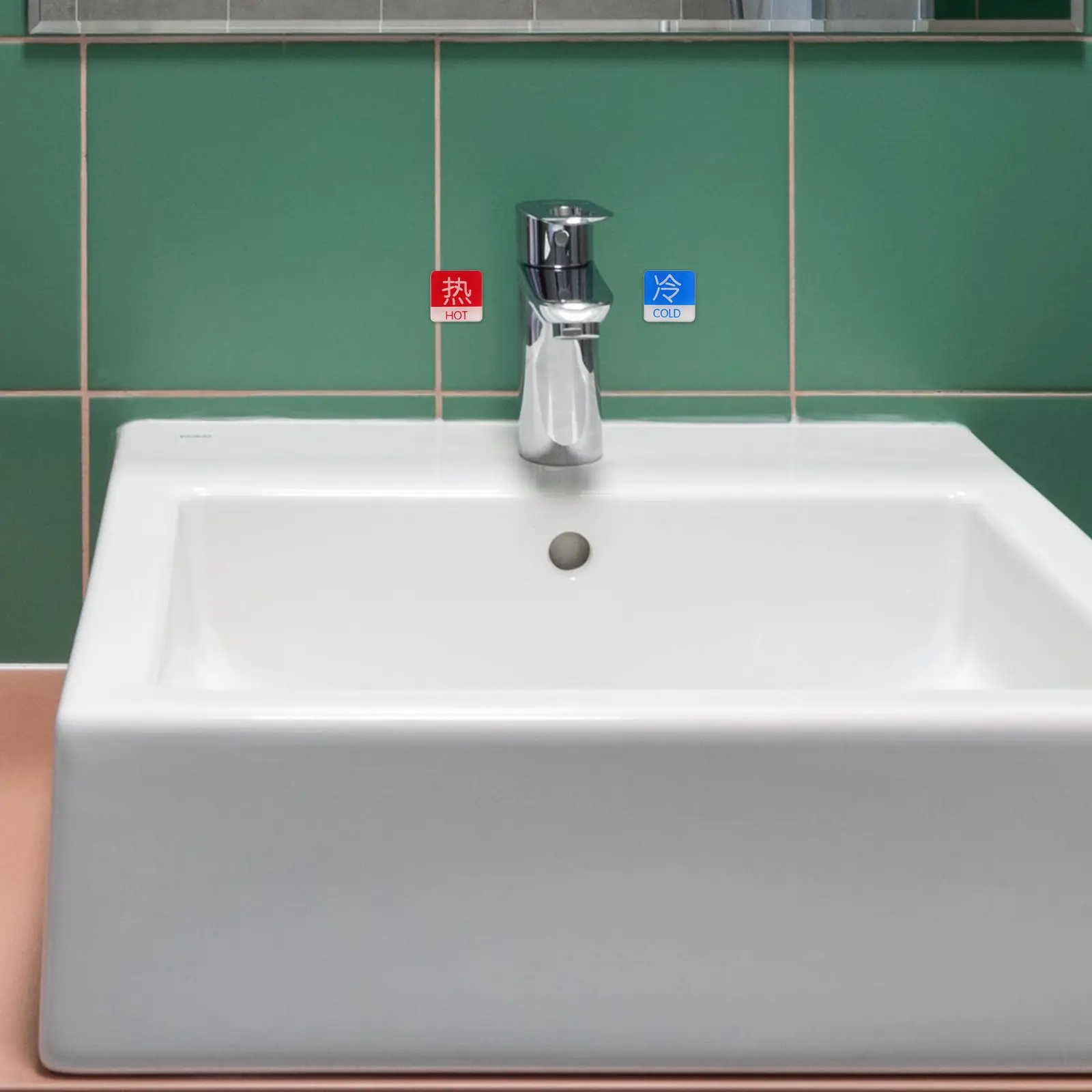 

5Pairs Hot Cold Water Faucet Label Sleek Acrylic Sturdy Washable Sticker for Shower Sink Tap Hotel Restaurant Restroom