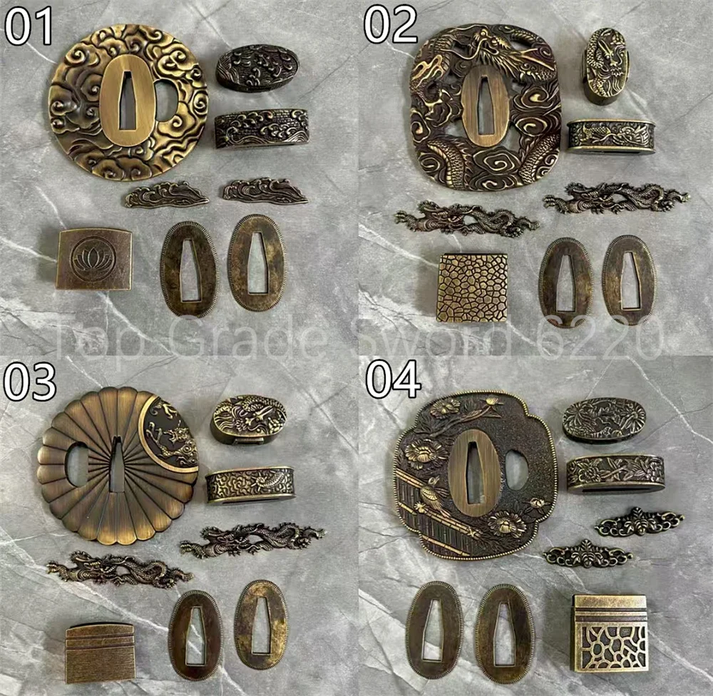 Juego de guardamanos Tsuba de aleación exquisita, Fuchi Kashira Menuki Habaki Seppa para accesorios de espada samurái Katana Real japonés