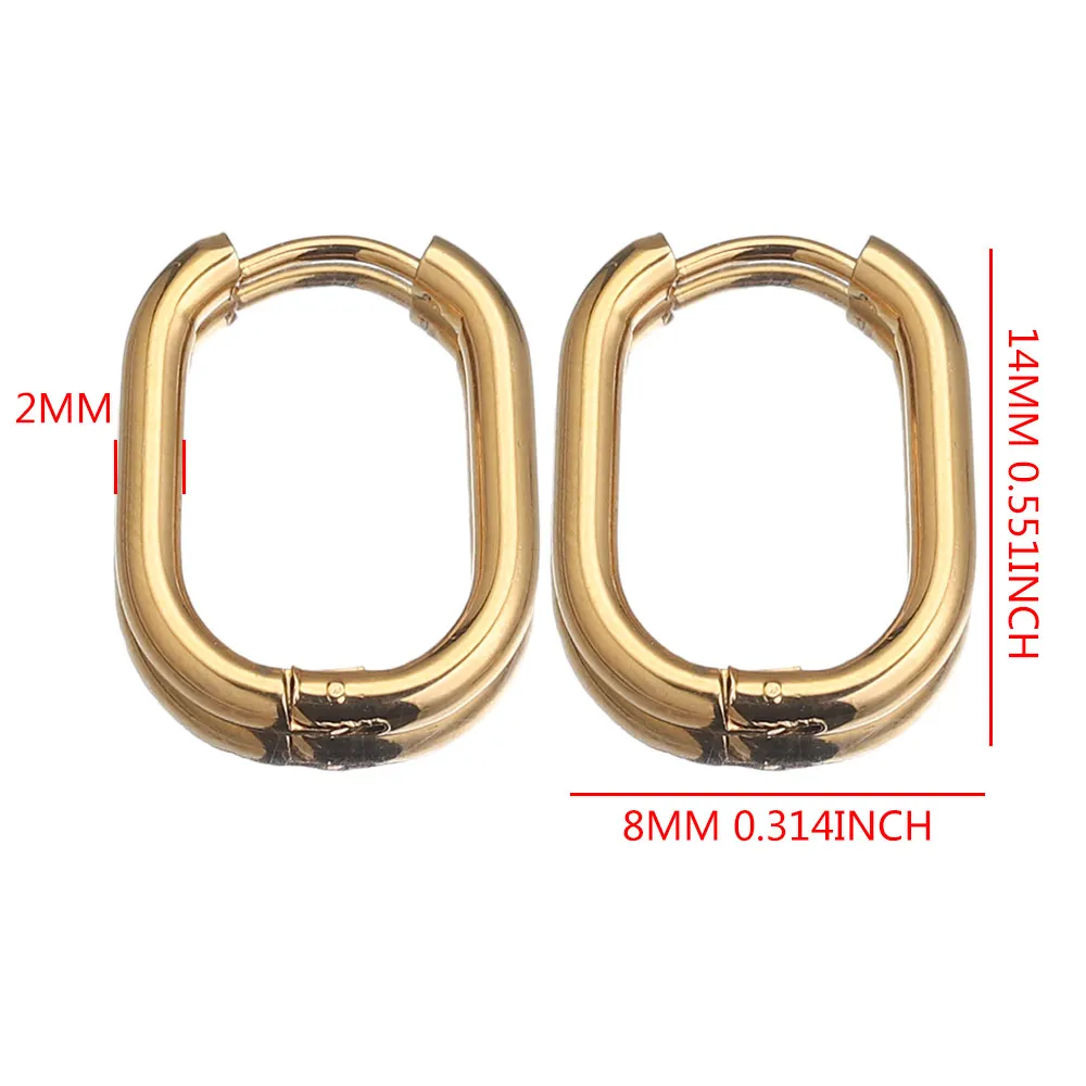 6pcs Stainless Steel Earrings Gold Plated Oval Korean Ear Rings Hoop Earring for Man Women Female Fashion Jewelry Metal Luxury