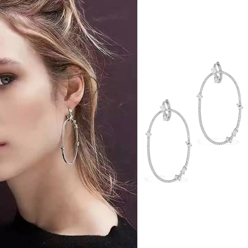 New Arrival Hoop Earrings For Women White Zircon Rhinestones Unique Design Brand Earrings Fashion  Wedding Jewelry AE165