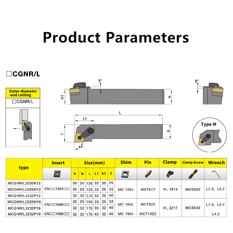 MCGNR2020K12/MCGNR2525M12/MCGNR3232P12 external turning tool CNC machining tool and CNMG carbide insert series combination