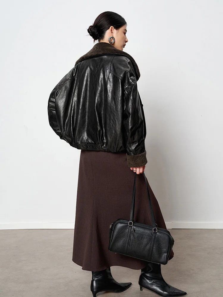 2025 المرأة الدافئة الطبيعية ميرينو الأغنام الفراء طوق معطف أوزة أسفل سترة حقيقية جلد الغنم سترة فضفاضة سترة منفوخة #2