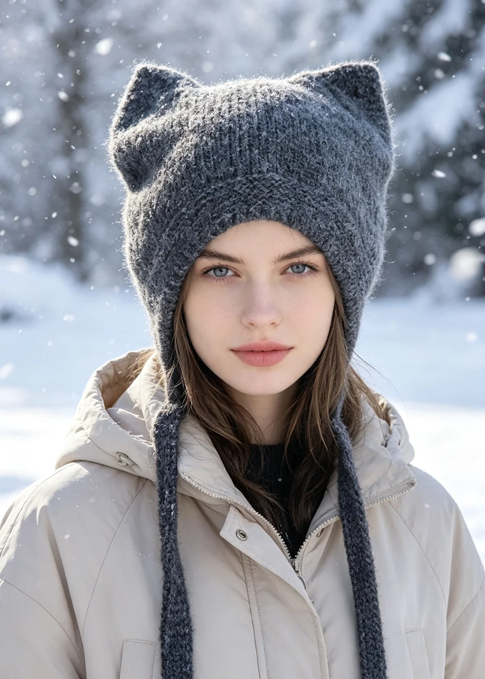 Luxury Winter Knitted Cat's ears Thicken Hat Neckerchief Winter Accessories Hooded Hat Ear Protection Scarf Cap Cold Weather