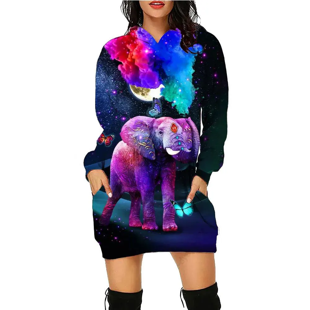 New 3D Printed Elephant Women's Hoodie Autumn Fashion Hoodie Bohemian Daily Exercise Hoodie Long sleeved Pullover Loose T-shirt