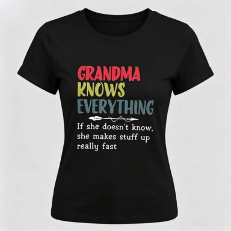 Women Crew Neck Modal Short Sleeve T‑Shirt, Funny Grandma Knows Everything Quote Graphic Tee Family Slogan Casual Ladies Top