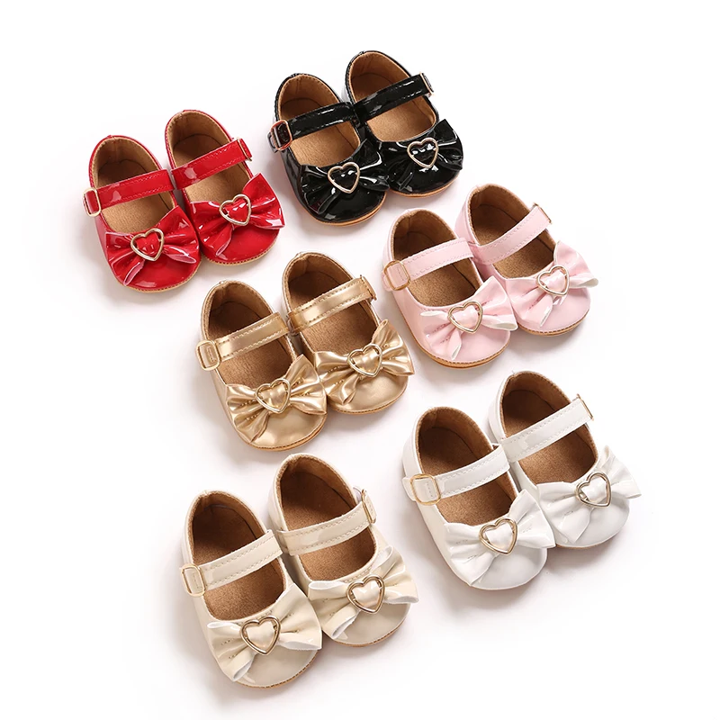 Fashionable bow baby leather shoes French sweet baby walking shoes