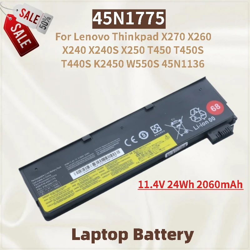 

Аккумулятор для ноутбука 11,4 В 24 Втч 2060 мАч 45N1775 для Lenovo Thinkpad X240S X250 X270 X260 X240 T450 T450S T440S K2450 Высокое качество