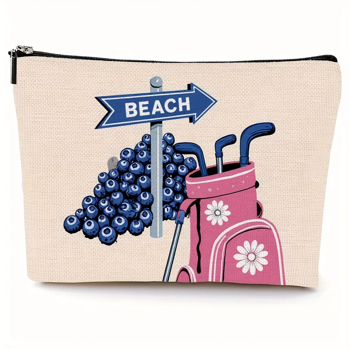 

Womengolf Themed Makeup Toiletry Travel Organizer Cosmetic Case Golf Club Pattern Secure Zipper Closure Durable Polyester Bag