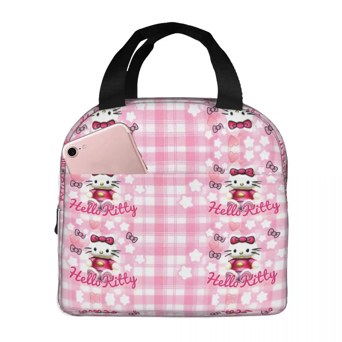 

Для работы в офисе с розовым рисунком Hello Kitty галстуки-бабочки с сердечками и звездами большая емкость прочная легкая сумка для ланча Sanrio