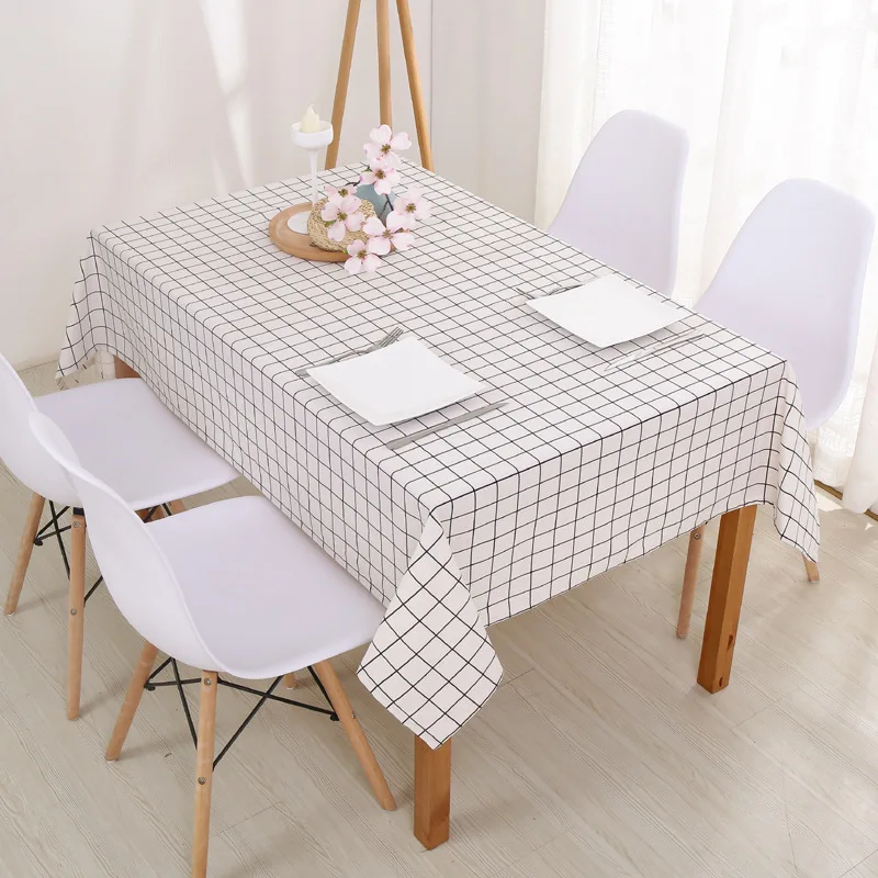 Tablecloth Cotton Simple Modern Square Grid Fresh Rectangular Tablecloth Tea Table Decoration Rectangle Table Cover