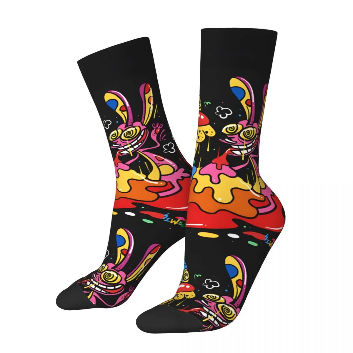 

Crazy compression Rainbow Ren And Stimpy Sock for Men Harajuku The Ren & Stimpy Show Seamless Pattern Crew Sock Novelty