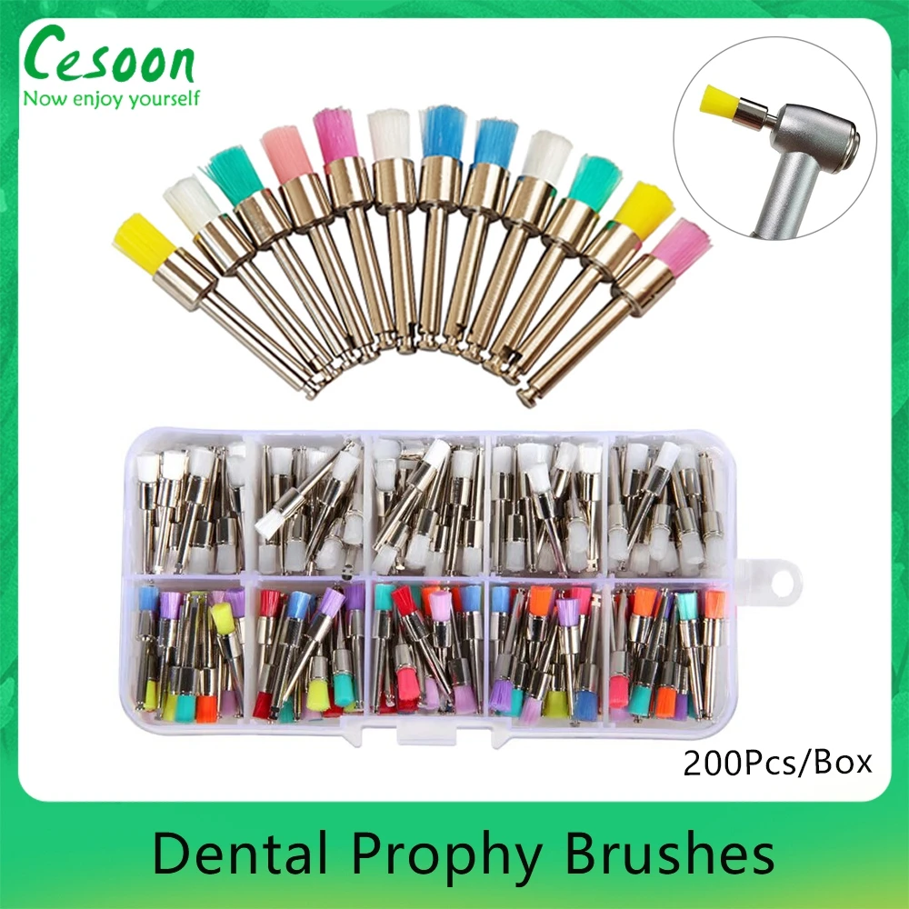 

200Pcs/Box Dental Polisher Prophy Brush Nylon Colored Polishing Brush Polishing Cup Teeth Whitening Prophy Brushes Dentist Tool