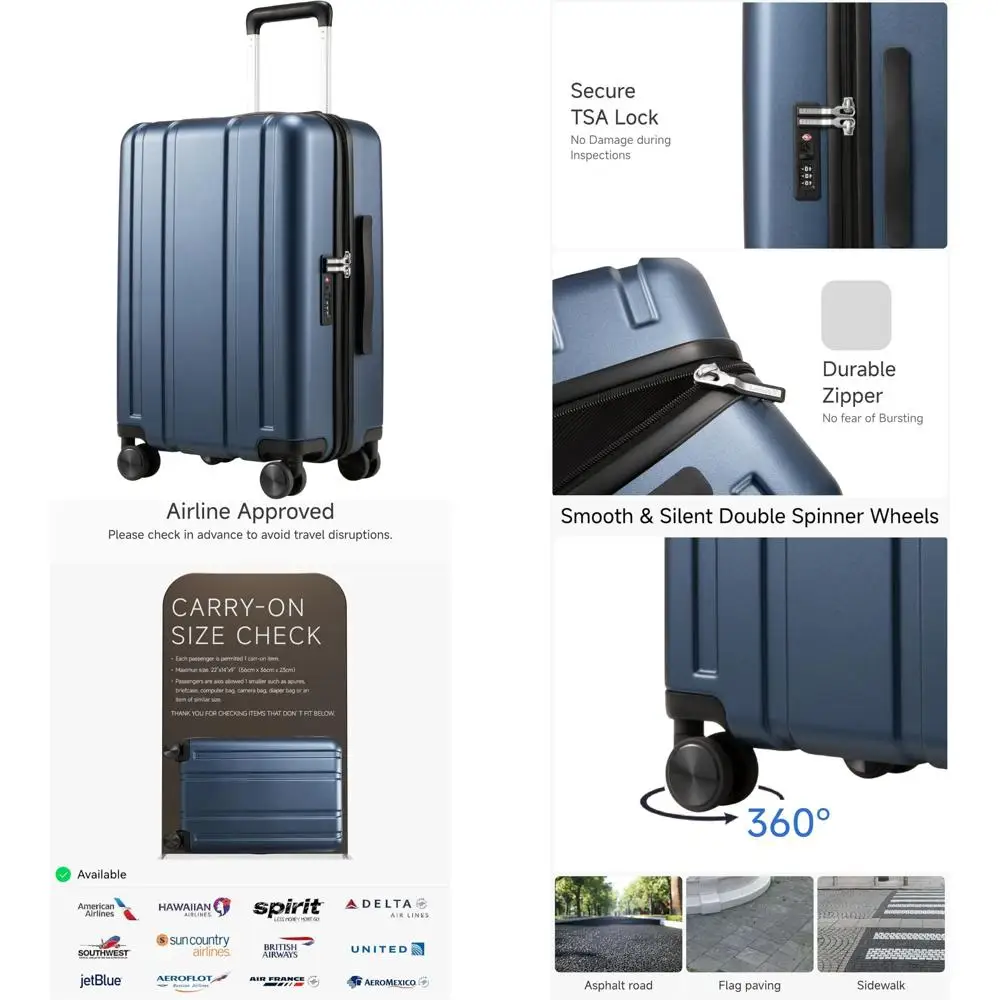 

Схваленый авиакомпанией 20-дюймовый чемодан-спиннер с твердым корпусом и замком TSA, 100% материал ПК, гладкие колеса для путешествий