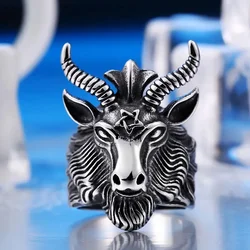 New Simple Vintage Trend Satanic Goat Ring Men's Gothic Lucifer Goat Head Satanic Skull Ring Street Niche Party Boy Jewelry Gift